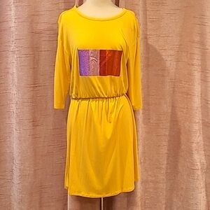 Soaked yellow dress with glitter rainbow pink/purple/red NWT szM